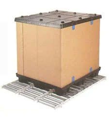 Conveyorable twin sheet pallet and cover and fibreboard sidewall with sleeve locking devices.