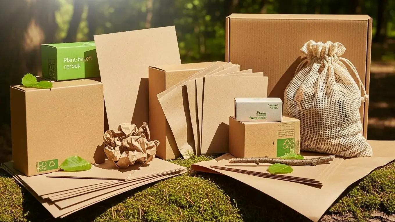 Selection of eco-friendly packaging materials emphasizing sustainability