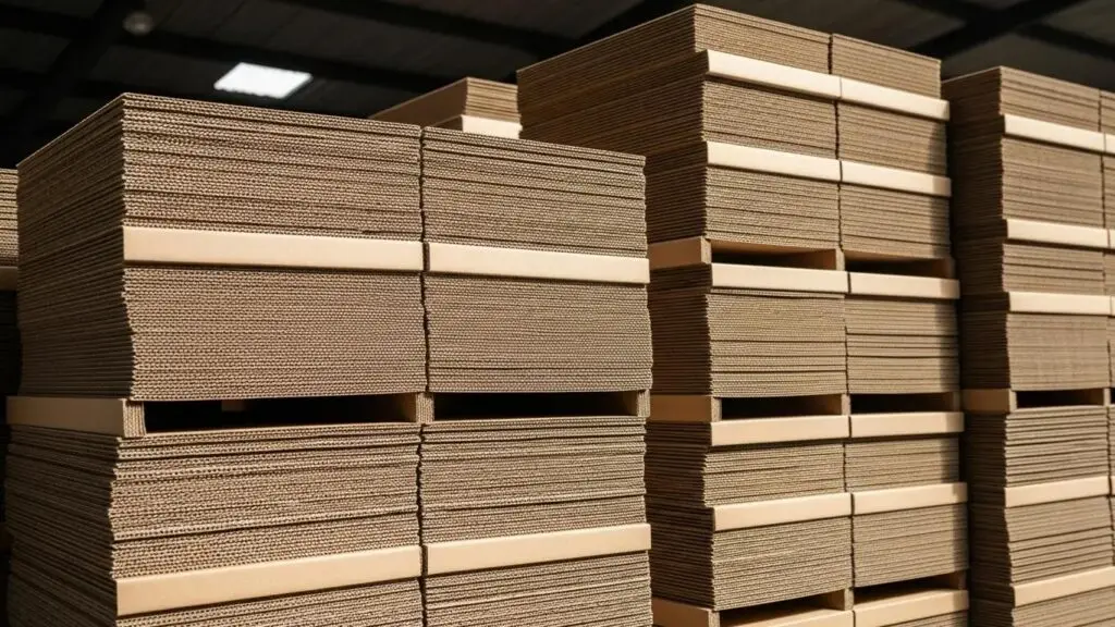 Triple wall cardboard boxes in a warehouse, emphasizing strength and sustainability
