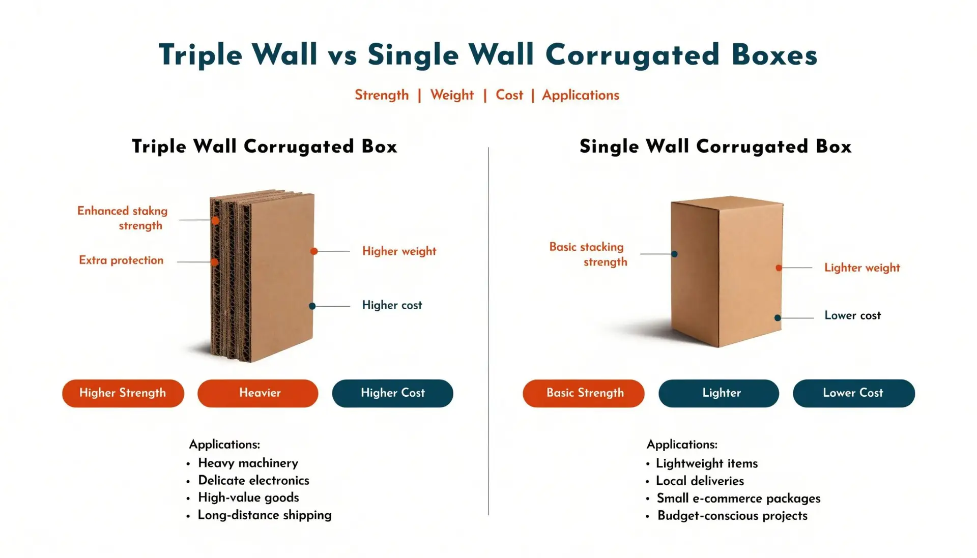 Various industrial applications of triple-wall corrugated packaging including machinery and automotive parts